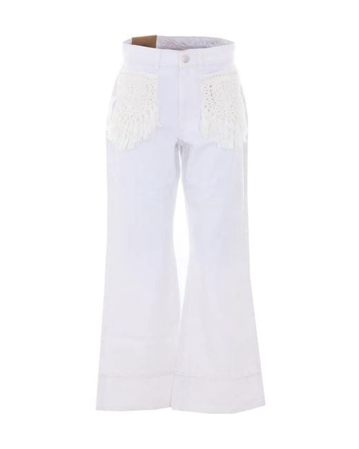 Farm Rio White Crochet Trim Wide-Leg Jeans