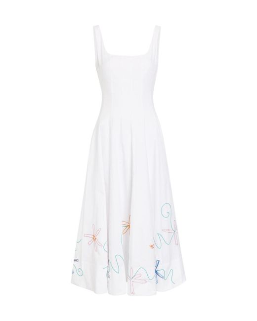 Staud White Floral-Embroidered Stretch-Cotton Midi Dress