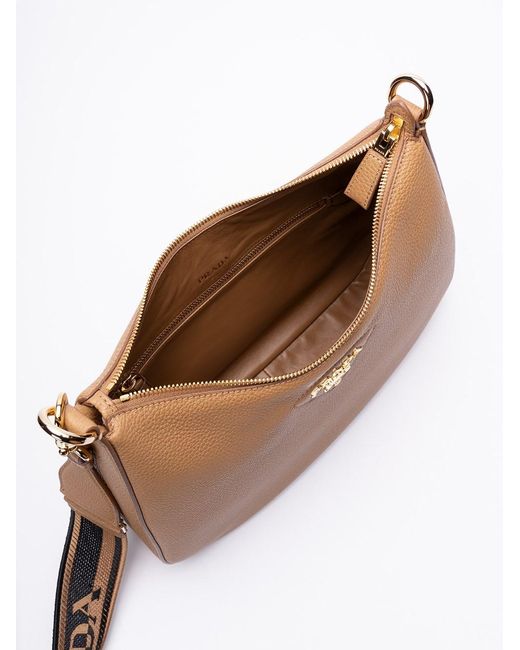 Prada Natural Logo Plaque Zipped Shoulder Bag