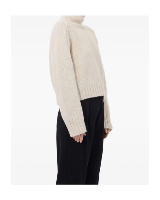 Loulou de Saison White Kean Stand Collar Ribbed Sweater