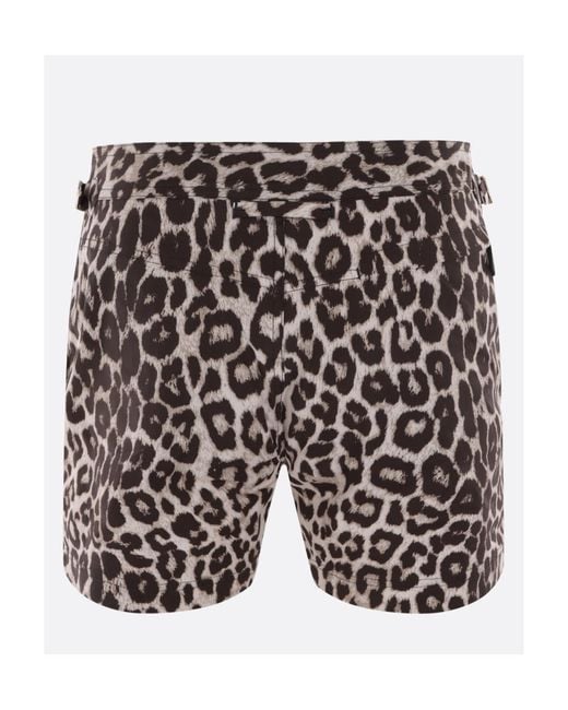 Tom Ford Gray Leopard-Print Swim Shorts for men