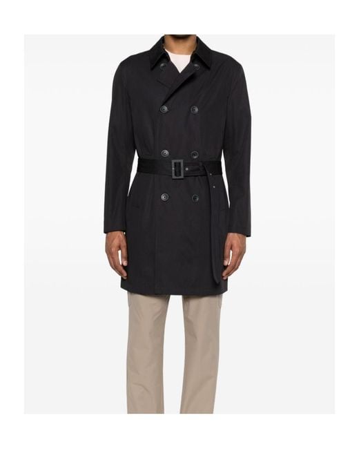 Herno Black Double-Breasted Belted Coat for men