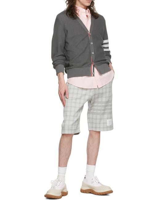 Thom Browne Gray Striped V-Neck Cardigan for men