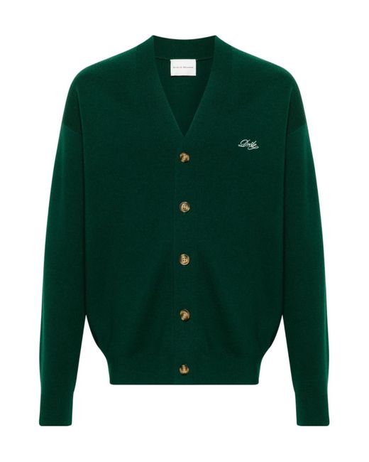 Drole de Monsieur Green Embroidery Logo Knitted Cardigan for men