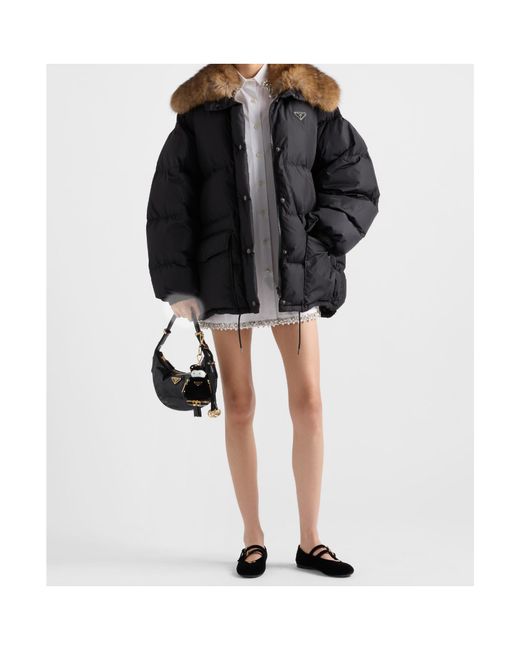 Prada Black Enamel Triangle-Logo Padded Jacket