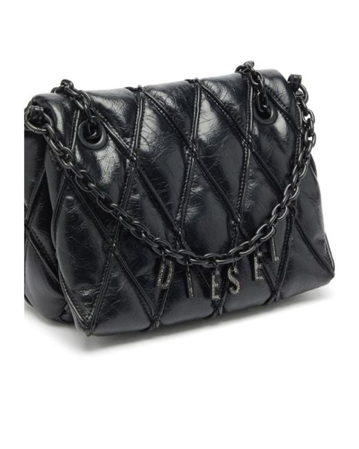 DIESEL Black Charm-D Diamond-Quilted Shoulder Bag