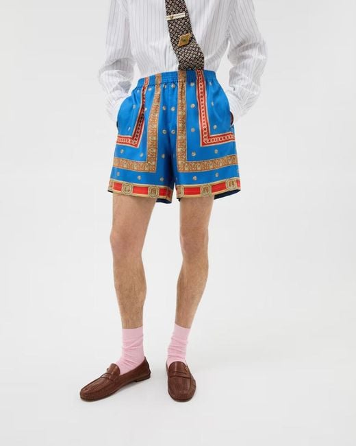 Versace Blue Pattern-Printed Twill Shorts for men