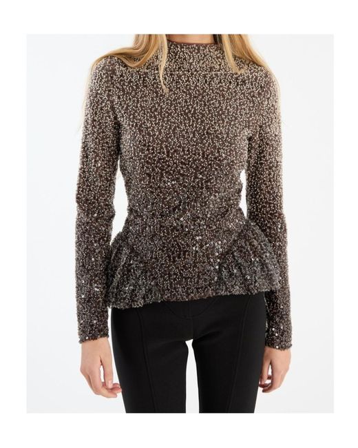 ROTATE BIRGER CHRISTENSEN Brown Embellished Long-Sleeved Top
