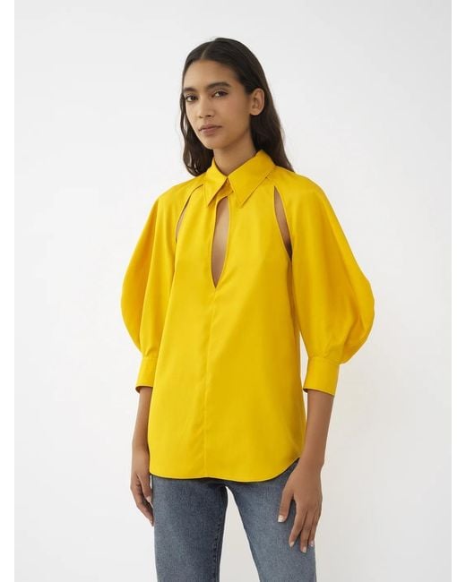 Chloé Yellow Open-Shoulder Silk Blouse