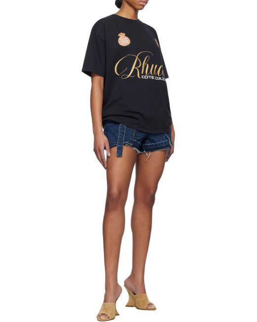 Rhude Black Côte D'Azur Logo T-Shirt for men