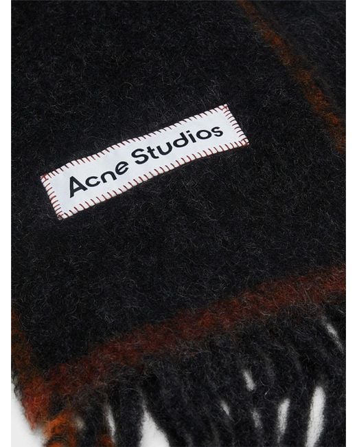 Acne Black Logo Patch Fringed Edge Scarf