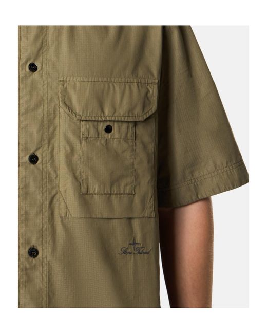 Stone Island Green Buttoned Patch Pocket Shirt for men