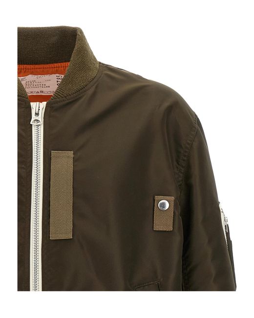 Sacai Green Drawstring-Waist Bomber Jacket for men