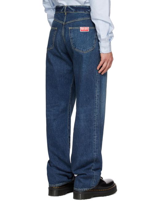 KENZO Blue Suisen Wide-Leg Relaxed-Fit Jeans for men