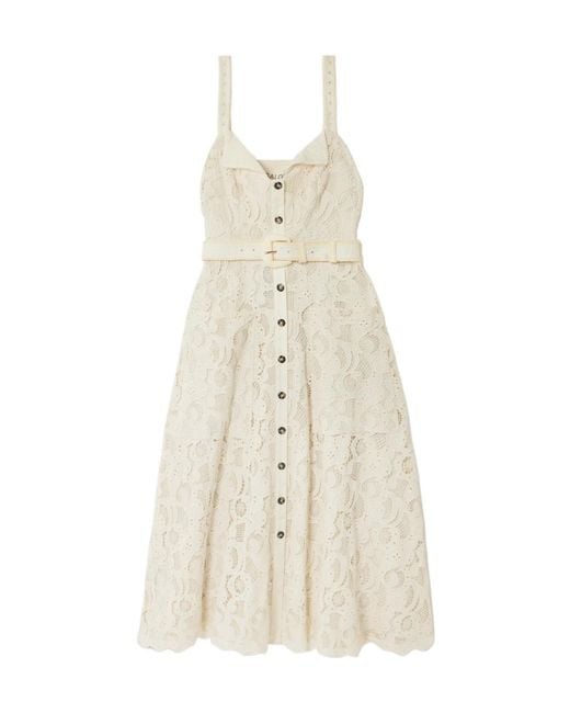 Saloni White Midi Dress With Waist Belt
