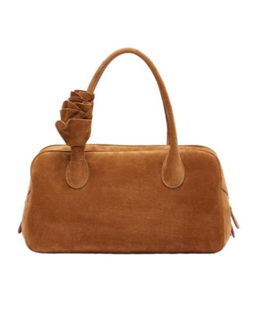 Magda Butrym Brown Brigitte Small Floral-Appliqué Suede Tote Bag