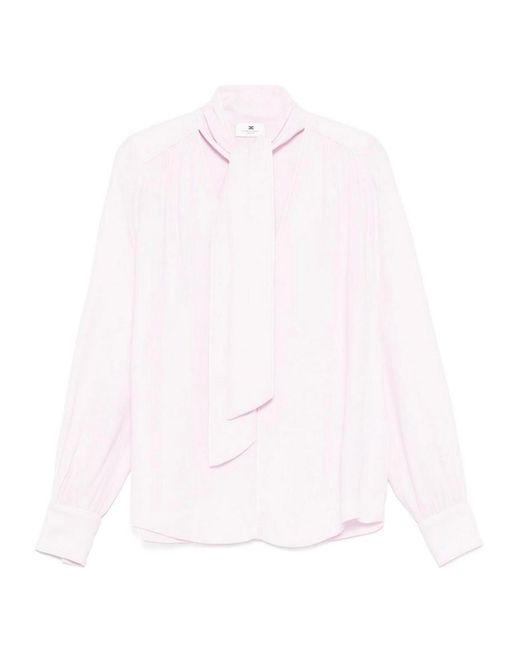 Elisabetta Franchi White Piping Tie-Neck Georgette Blouse