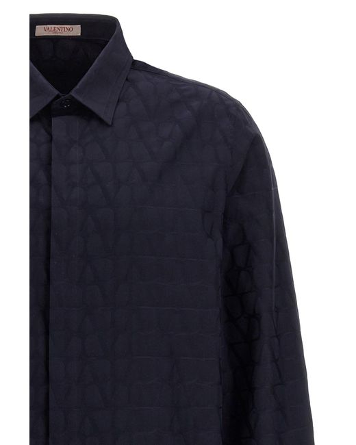 Valentino Blue Toile Iconographe Jacquard Straight Hem Shirt for men