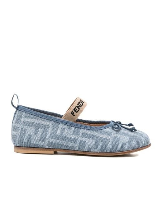 Fendi Blue Ff-Logo Ballet Flats