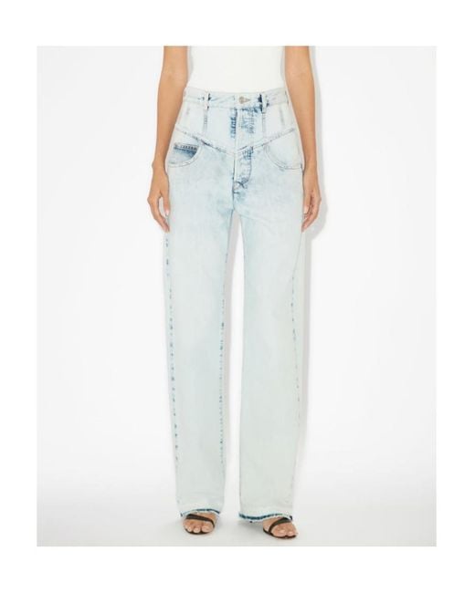 Isabel Marant Blue Noemie Frayed Edge Straight Leg Jeans
