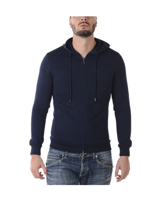 Emporio Armani Blue Hooded Long-Sleeved Sweater for men