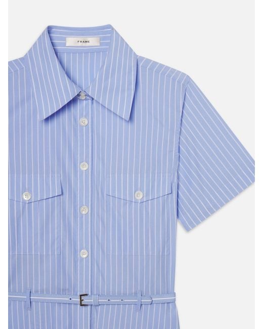 FRAME Blue Striped-Pattern Belted Mini Dress