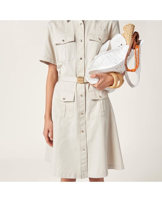 Miu Miu Logo-Patch Belted Shirt Dress in White | Lyst UK
