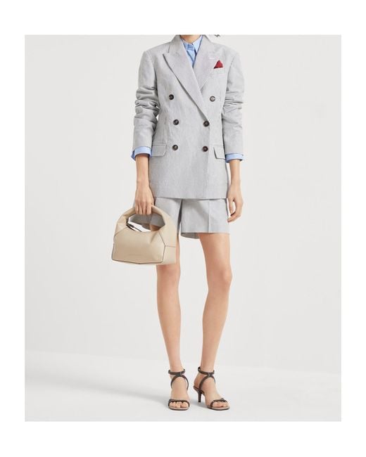 Brunello Cucinelli Blue Monili-Embellished Striped Shorts