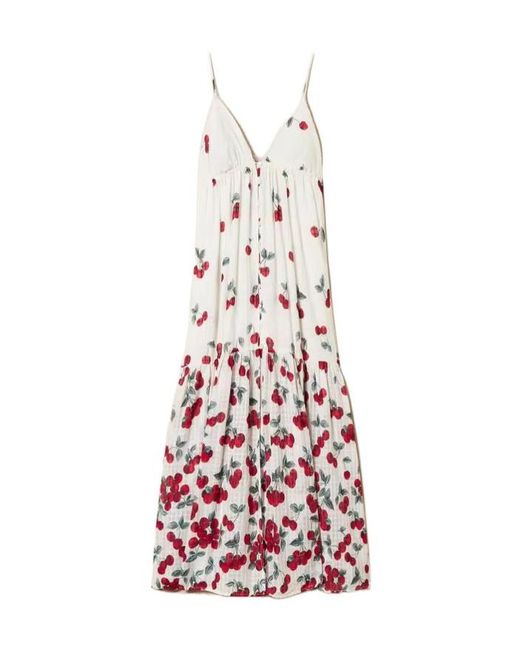 Twinset White Cherry Print Maxi Dress