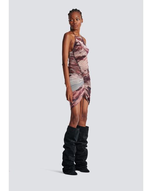 Balmain Purple Gathered Mini Dress
