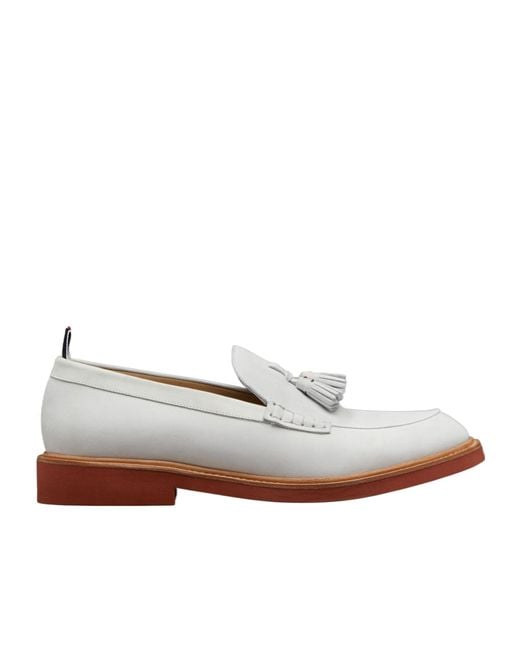 Thom Browne White Tasselled Leather Loafers for men