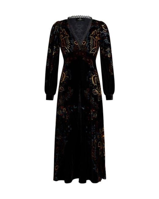 Etro Black Printed Velvet Dress