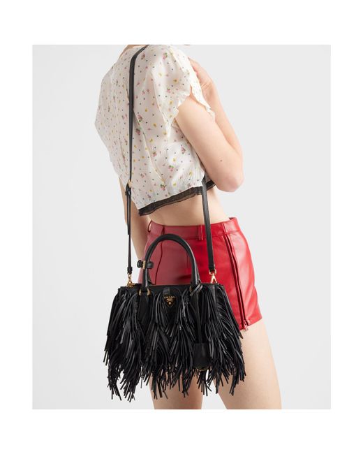 Prada Black Galleria Small Leather Bag With Fringe