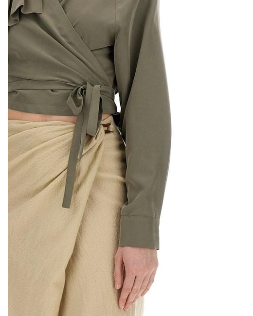 Alysi Green Cropped Ruffled Wrap Top