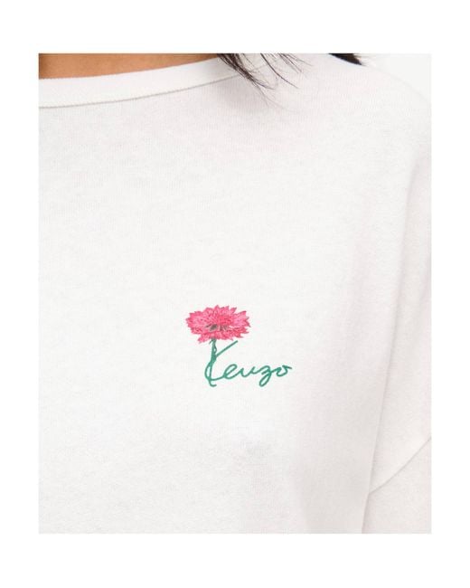 KENZO White Tulip Long Sleeves Relax T-Shirt