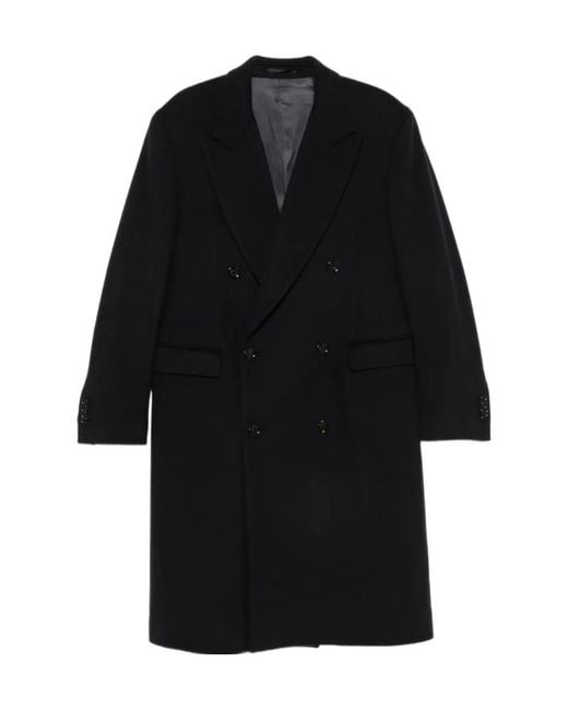 Lardini Black Double-Breasted Peak-Lapel Coat for men