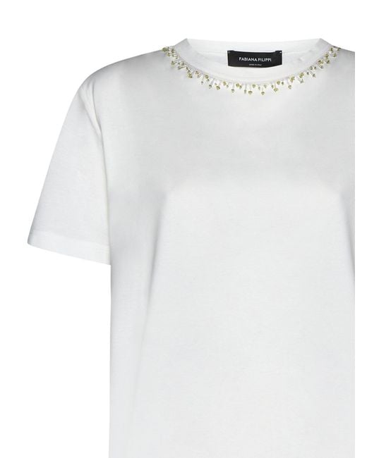 Fabiana Filippi White Bead-Embellished Jersey T-Shirt