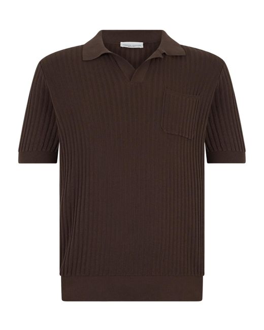 Roberto Collina Brown Ribbed Knit Polo Shirt for men