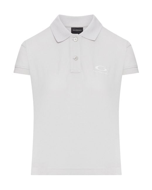 Balenciaga White Logo Embroidered Short-Sleeve Polo Shirt