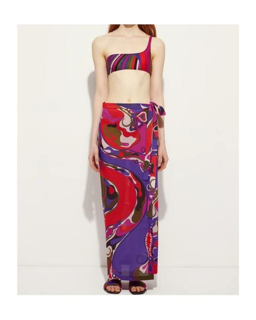 Emilio Pucci Red Pucci Orchidee Print Pareo Skirt