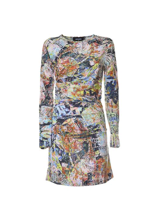 DSquared² Gray Abstract-Print Long-Sleeve Dress