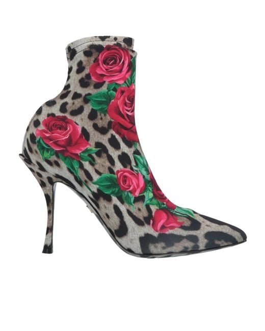 Dolce & Gabbana Blue Pointed-Toe Leopard Print Ankle Boots