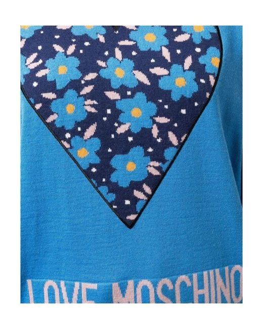 Moschino Blue Heart Intarsia Rib-Trimmed Jumper