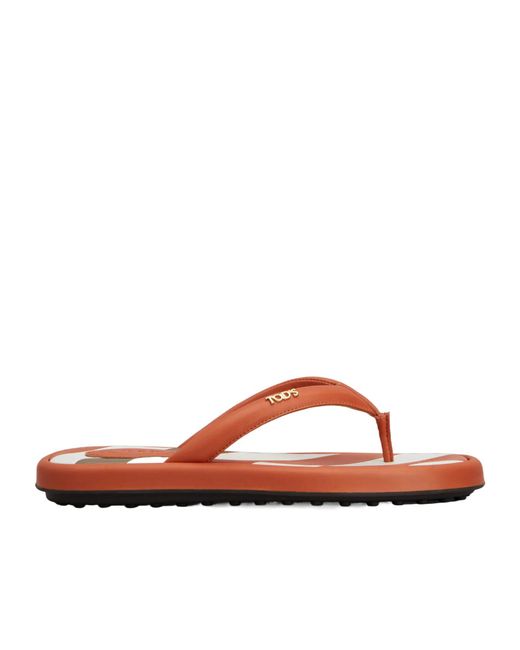 Tod's Brown Stripe Detail Flip Flops