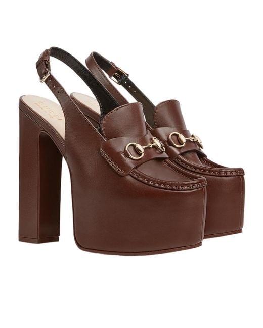 Gucci Brown Horsebit Platform Loafer Slingback