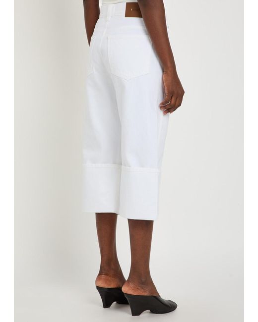 Khaite White Cuffed Wide-Leg Jeans