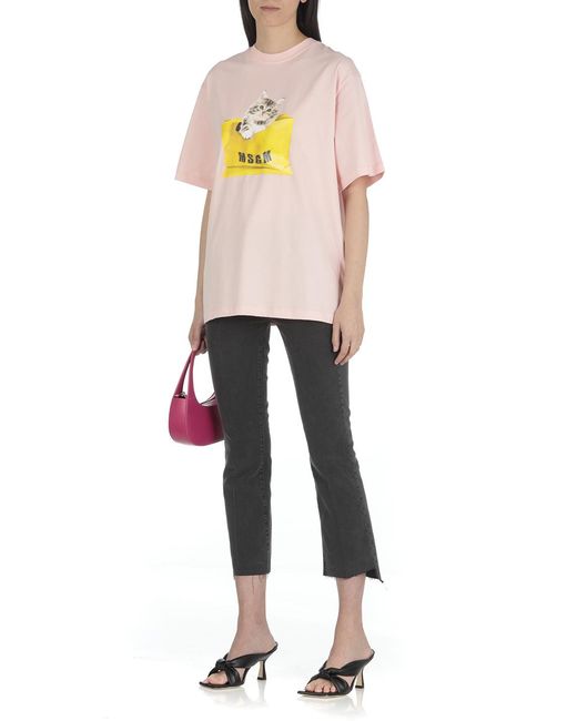 MSGM Pink Graphic-Print Short-Sleeved T-Shirt