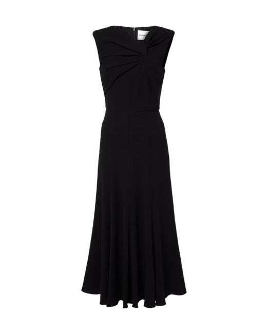 Roland Mouret Black Gathered Cady Midi Dress