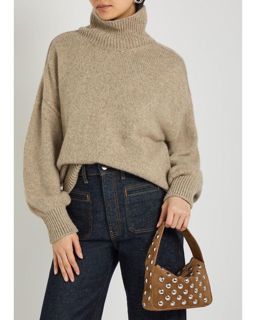 Khaite Brown Elena Small Stud-Embellished Suede Top Handle Bag