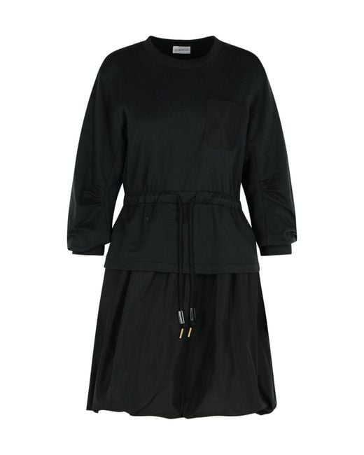 Moncler Black Layered Drawstring Waist Dress
